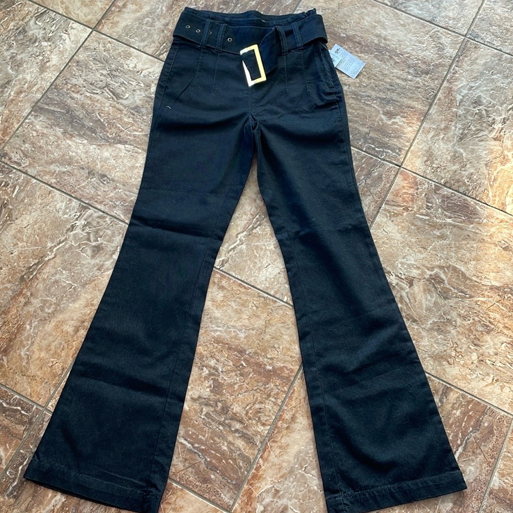 Super high waisted belted dress jeans